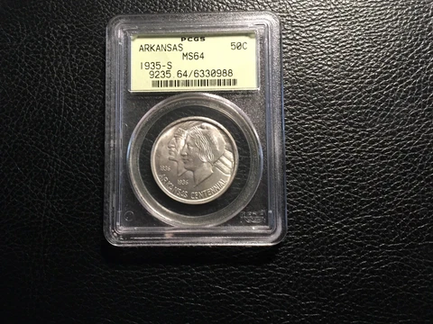 Arkansas 1935-S Commemorative Half PCGS 64 Uncirculated Old Green Holder Cover
