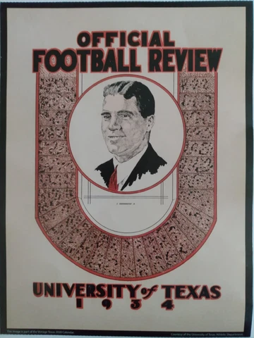 Texas Longhorns Football Vintage Game Day Football Program Poster 9" x 12" Cover