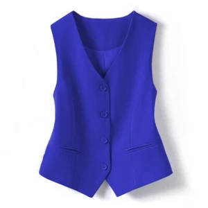 Womens Single Breasted V Neck Sleeveless Blazer Vest Slim Suit Waistcoat Gilet - Picture 1 of 17