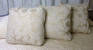 3 Beige Damask Decorative Accent Throw Pillows 15 Inch Square Indoor - Picture 1 of 4