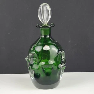 9in Golden Crown E&R Decanter Green Emerald Glass Barware Sweden - Picture 1 of 6
