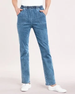 Blair Women Straight Jeans Blue Pockets Denim Elastic Waist Denim 16 Petite NEW - Picture 1 of 2
