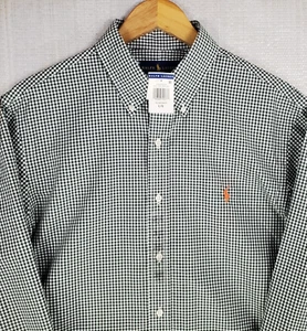 POLO RALPH LAUREN NEW Sz Large Slim Mens Olive Green Gingham Check Sport Shirt - Picture 1 of 18