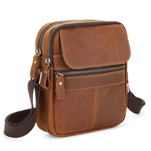 Vintage Men Crossbody Shoulder Bag Genuine Leather Small Messenger Bag Satchel - Picture 1 of 15