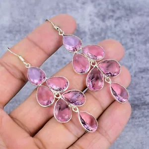 Rosa Topas Edelstein 925 Sterling Silber Schmuck Hänger Geschenk für Frauen Ohrring - Bild 1 von 4