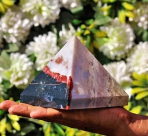 Large 105MM Natural Ocean Orbicular Jasper Stone Metaphysical Healing Pyramid - Picture 1 of 9