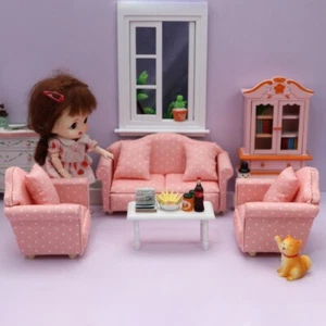 1: 12 Mini Dollhouse Furniture Accessories Fabric Sofa 3-piece Set - Picture 1 of 6