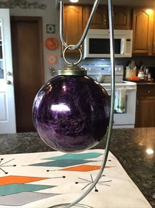 Hand Blown Art Glass Witches Friendship Ball Kugel Purple Crackle Iridescent 4” - Picture 1 of 21