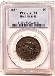1837 Head Of 1838 Coronet Or Matron Head United States Large Cent PCGS AU55 - Picture 1 of 4