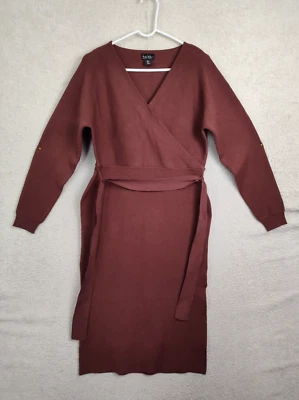 Vestido para mujer Nicole Miller pequeño rojo mezcla de rayón manga larga cintura corbata tejido Foto 1 de 4