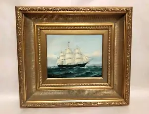 Robert Sanders Clipper Ship Nautical Seascape Oil Painting 18x16" Giltwood Frame - Picture 1 of 16
