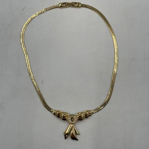 Authentic Givenchy GP Ribbon Necklace Rhinestone Logo G Emblem Chain Jewelry - Picture 1 of 15