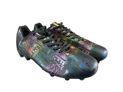 Multicolor Circuit Board Design Soccer Cleats Black FG Football Shoes Size 6 - Image 1 of 4