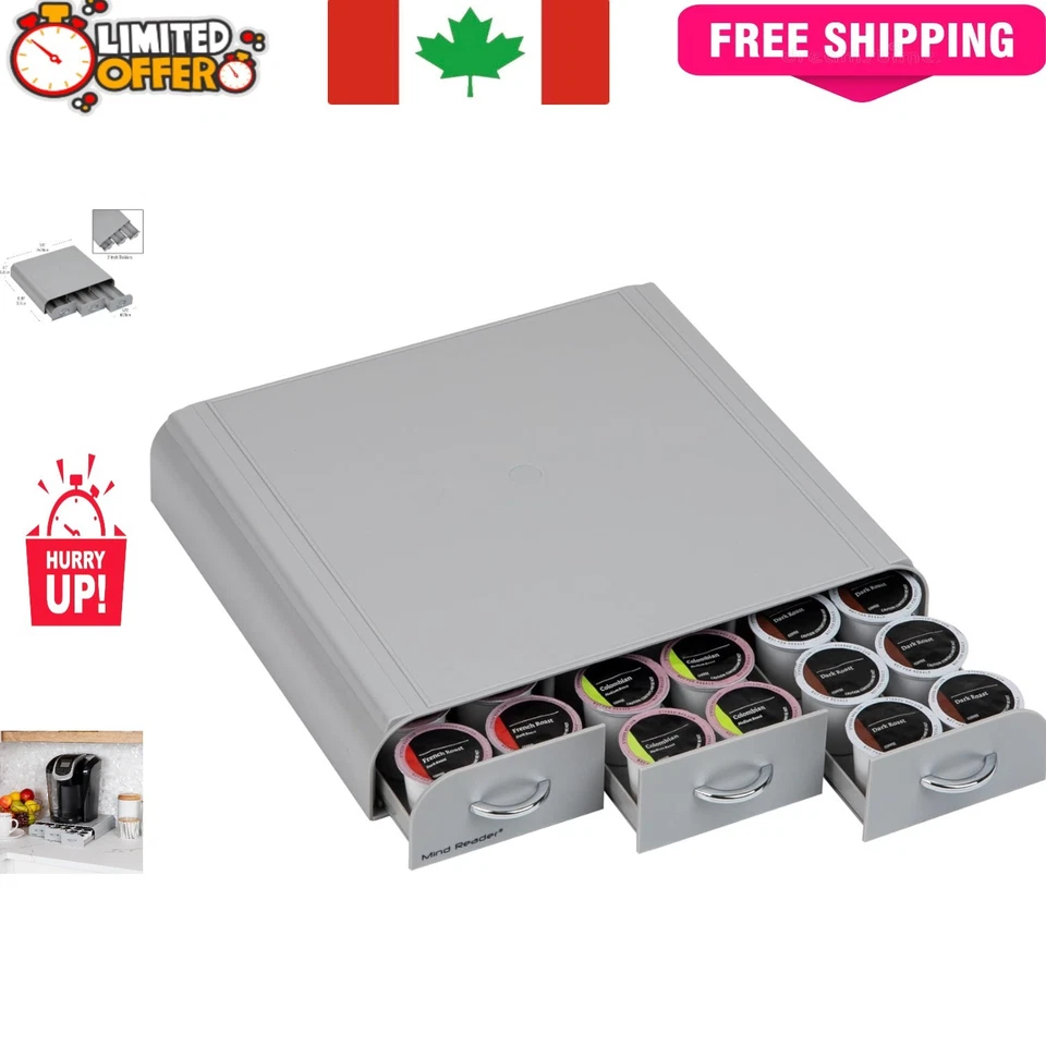 Elegant 36-Pod Capacity Coffee Pod Organizer with 3 Drawers - Gray Finish Foto 1 de 4