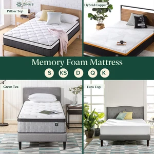 Zinus Mattress Queen Double King Single Bed Memory Foam Pocket Spring Hybrid - Picture 1 of 153