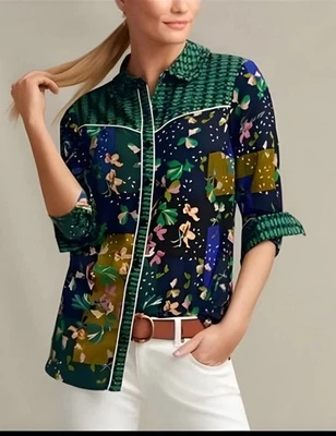 Blusa Cabi Bronco Western Floral Talla XL Retazos Manga Larga Top Fiesta Informal Foto 1 de 4