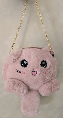 Plush Pink Squishie Purse Bag with Chain Strap Gold Sanrio Style Hello K - Image 1 of 4
