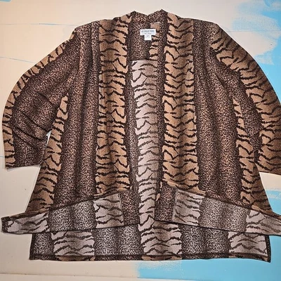 LS Collections by Sunu 2X Cardigan Animal Print Metallic Long Duster Open Korea - Image 1 of 4