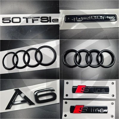 PREMIUM AFTERMARKET Distintivi Audi A6 2019-23 HYB nero lucido GRIGLIA/STIVALE/PARAFANGO 2xS-Line/QUATT/50TFSIE