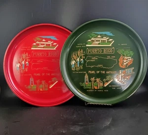 Puerto Rico 10.5" Plastic Souvenir Serving Trays, c.1960s MCM and OBO - Picture 1 of 17