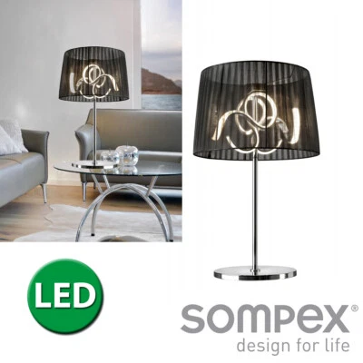 Tischlampe LED Design Tischleuchte modern Luxus Stoffschirm schwarz Wohnzimmer - Bild 1 von 4