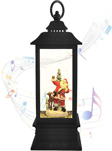 Lighted Christmas Snow Globe Lantern, Santa Claus with Gift in Musical Box Decor