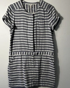 J Crew Womens Sz 8 Comfy A Line Short Sleeve Dress White Stripe Cotton Pockets - Picture 1 of 13
