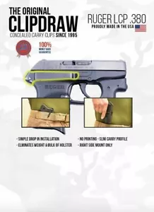 Clipdraw Concealed Gun Belt Clip for Ruger LCP Black - Picture 1 of 6