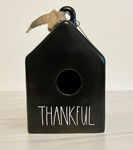 Rae Dunn ‘THANKFUL’ Birdhouse Matte Black Square Ceramic Birdhouse 2019 Release Cover