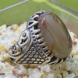 nice Handmade 925 Sterling Silver Men Ring with Natural Yemen Sulaimani Agate - Picture 1 of 13