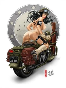 Vintage Military Army Pin-up Sexy Girl Rolled Canvas Print BMW MOTORCYCLE 18x24" - Picture 1 of 1