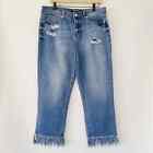 ASHLEY MASON distressed fringed raw ddge hem cropped jeans womens 31