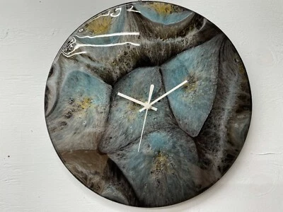 Black and Turquoise￼ Resin Wall Clock 33cm - Image 1 of 4
