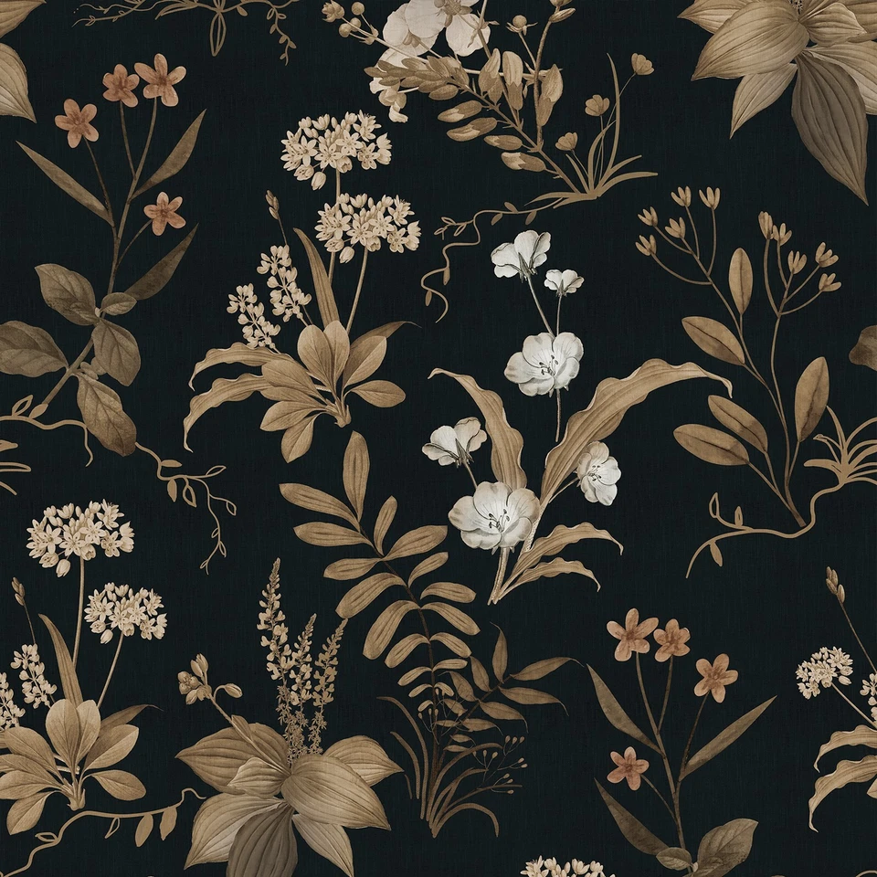 2 Rollos 17.3"X480" Negro Dorado Floral PVC Papel Pintado Pelar y Pegar Decoración Retro Foto 1 de 4