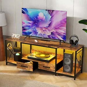 TV Ständer für 75" TV Steckdosen LED Licht Entertainment Konsole Aufbewahrung Regal - Bild 1 von 15