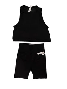 Victoria Secret PINK Bike Shorts and Tank Matching Set Womens Large Gym Black - Picture 1 of 6