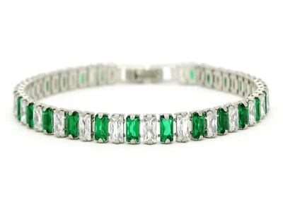 Pulsera de tenis baguette verde brillante y blanco ajuste cómodo suave Foto 1 de 4