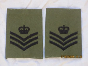 Shoulder Marks: Staff Sergeant, Royal Marines, Black/Olive, RM Commando, - Picture 1 of 2
