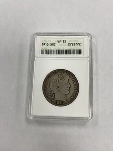 1915 Barber Half Dollar Silver VF25 ANACs Soapbox Vintage Old Holder Philly - Picture 1 of 4