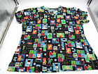 Santa Snowman Presents Scrubs Med Couture Christmas V Neck Top Womens X-Large