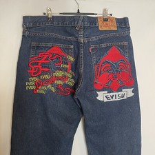 Evisu Jeans Japanese Denim Embroidered Logo Red 39x30 Vintage Y2K Streetwear