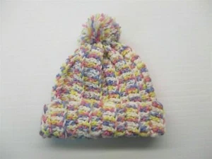 new HANDMADE Hat Toddler Girl's Winter Purple/Yellow Crochet Pom Pom Beanie - Picture 1 of 7