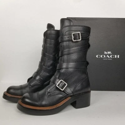 COACH Moto boots, black pebble leather size 5.5 - Image 1 of 4
