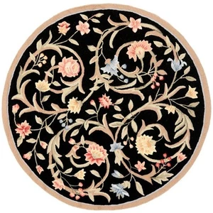 SAFAVIEH Chelsea Black 4 ft. x 4 ft. Round Floral Border Solid Area Rug - Picture 1 of 7