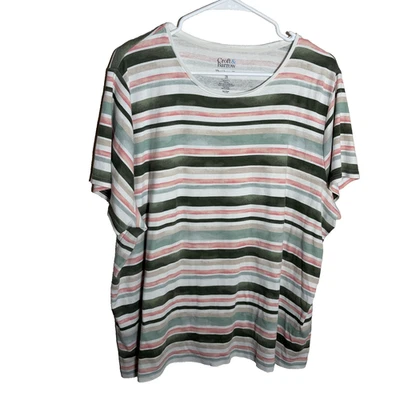 Croft & Barrow T-Shirt Women's 2X Classic Tee Striped Colorful Printed Casual - Image 1 of 4