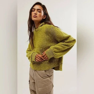 NWT Free People Twisted Heart Oversize Hoodie Sweater XS Green Lounge Cozy Hygge - Image 1 of 4