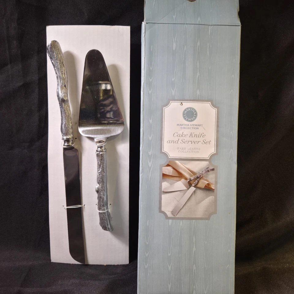 Conjunto de facas e servidores usados Martha Stewart coleção folhas de casca aniversário - Imagem 1 de 3