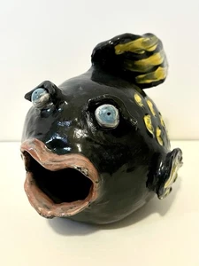 5x7x5” OD Hand-painted Ceramic Art Sculpture Clay Glazed Puffer Fish - Picture 1 of 9