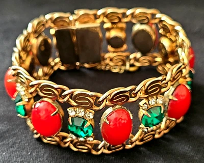 VINTAGE STUNNING HATTIE CARNEGIE COUTURE CARNELIAN GLASS RHINESTONE BRACELET - Image 1 of 4