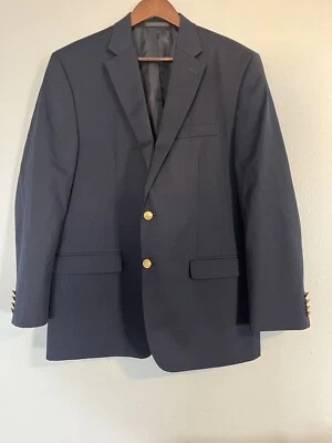 Blazer Lauren Ralph Lauren para hombre 42R azul marino oscuro dorado 2 botones mezcla de lana Foto 1 de 4